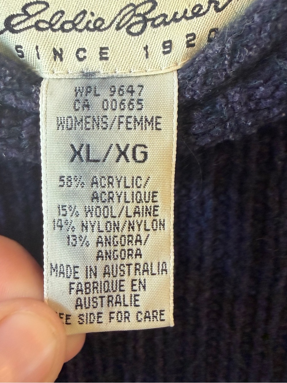 Vintage Women’s Eddie Bauer Navy Ribbed Crewneck Sweater, Size XL - Picture 6 of 8